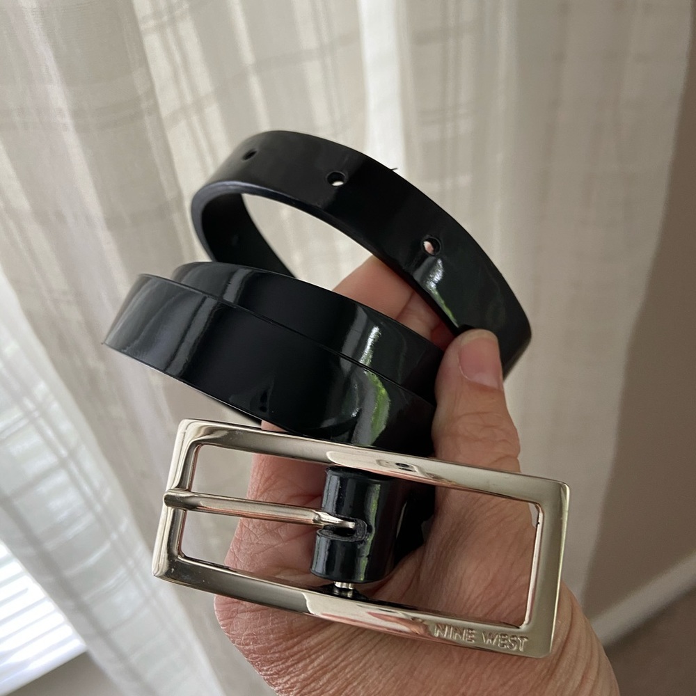 Nine West Vegan black patent belt